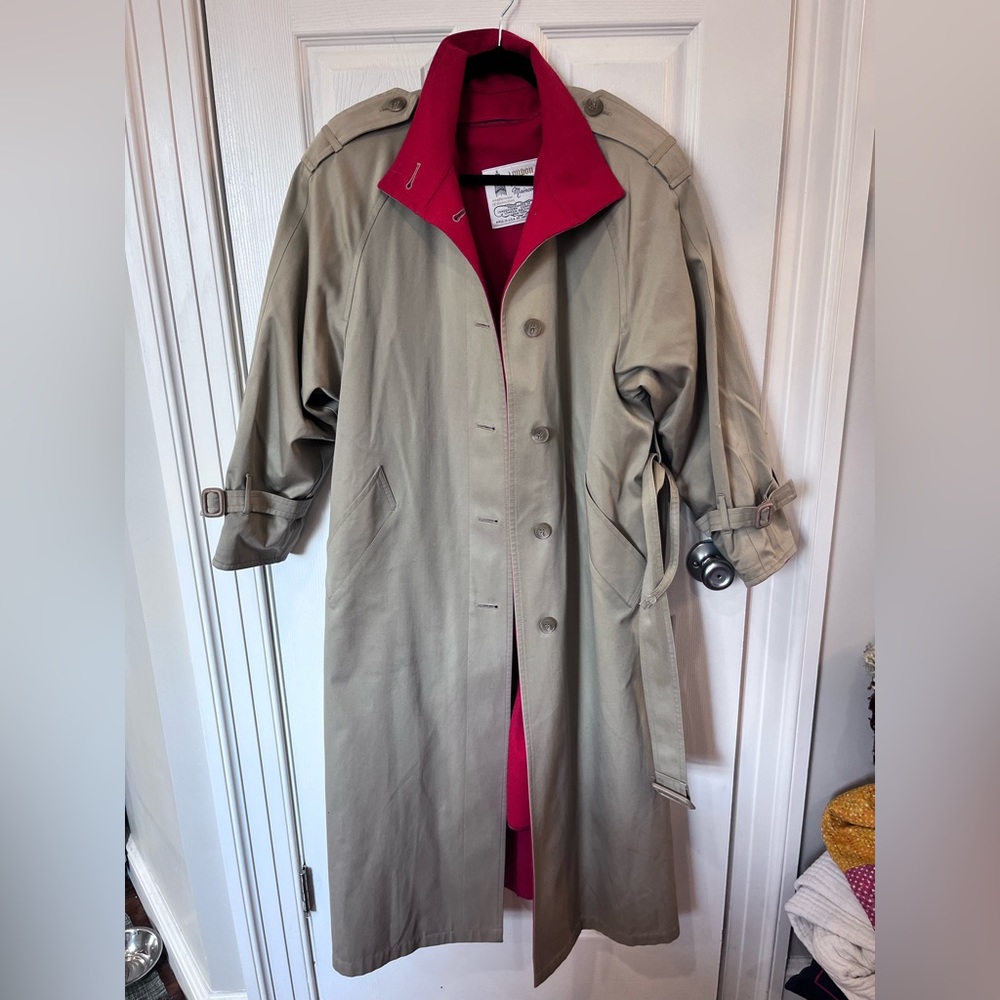 London Fog Vintage Beige and Red Trench Coat